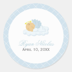 Baby Boy Baptism Classic Round Sticker