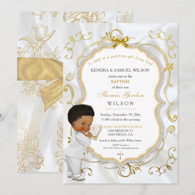 Baby Boy Baptism Communion Christening Bible Invitation (Front/Back)