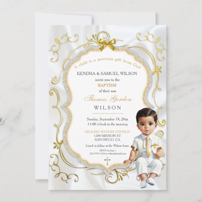 Baby Boy Baptism Communion Christening Invitation (Front)