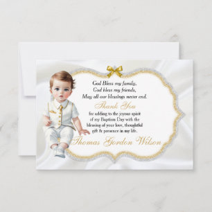 Baby Boy Baptism Communion Thank You Card