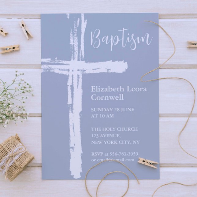 Baby Boy Baptism Elegant Dusty Blue Invitation (Baby Boy Baptism Elegant Dusty Blue Invitation)