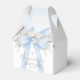 Baby Boy Baptism Eucalyptus Blue Bow Favour Box