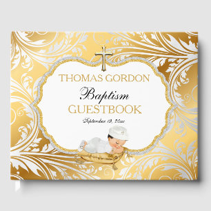 Baby Boy Baptism Gold Cross Guest Book