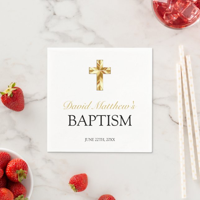 Baby Boy Baptism Simple Gold Cross Napkins (Insitu)