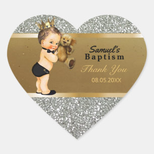 Baby Boy Baptism Thank You Favour Gold Silver Heart Sticker