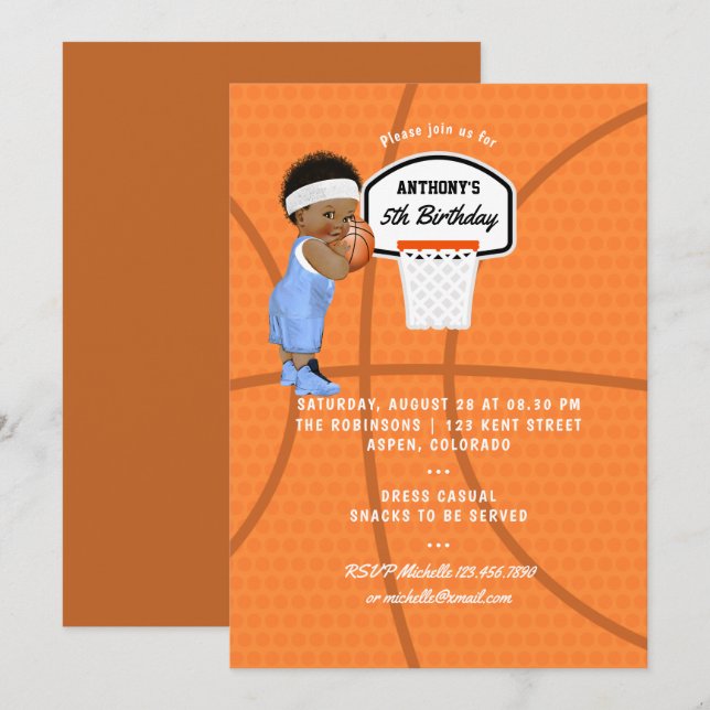 Baby Boy Basketball Birthday Party Invitation (Front/Back)
