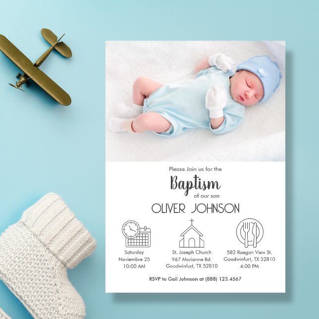 Baby Boy Bautizo Invitacion Elegant Modern Baptism Invitation (Creator Uploaded)