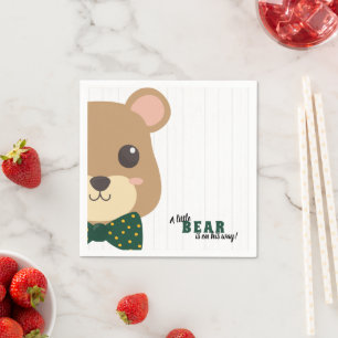 Baby Boy Bear Green & Gold Baby Shower Napkin