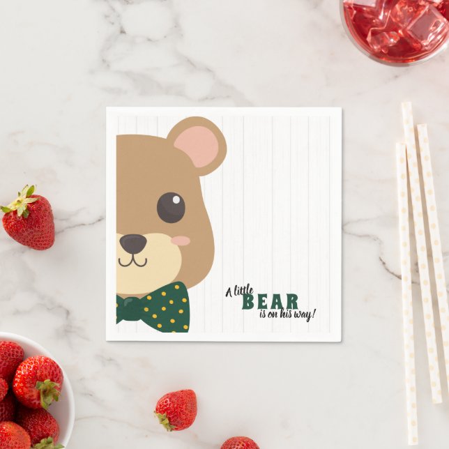 Baby Boy Bear Green & Gold Baby Shower Napkin (Insitu)