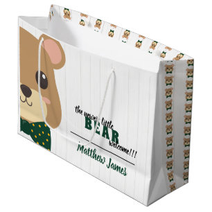 Baby Boy Bear Green & Gold Large Gift Bag