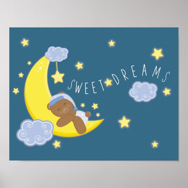 Baby Boy Bear Moon Celestial Stars Nursery Print (Front)