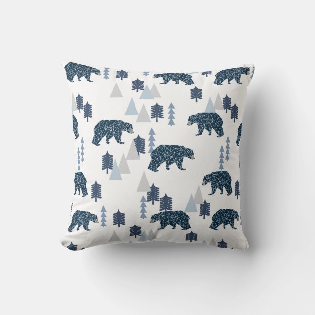 Baby Boy Bear navy and grey nursery Cushion (Front)