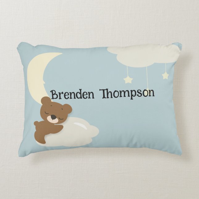 Baby Boy Bear on Cloud Throw Pillow (Front)