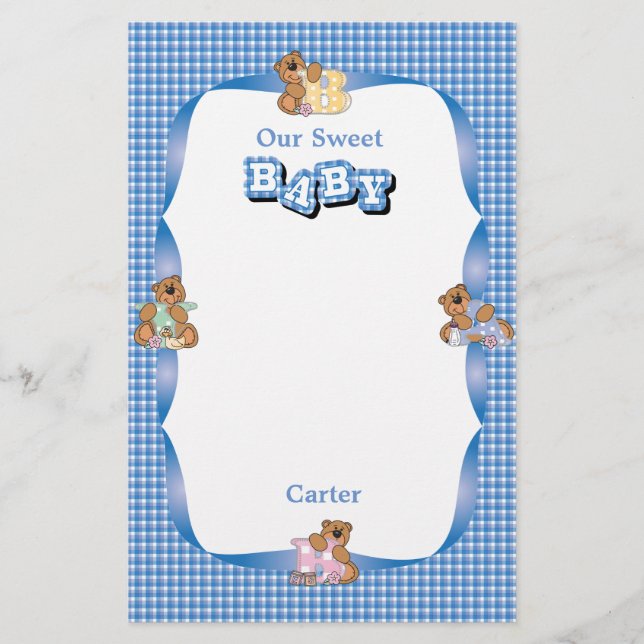 Baby Boy Bear Scrapbooking Stationery (Front)