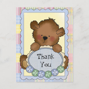 Baby Boy Bear thank you postcard