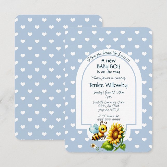 Baby Boy Bee In A Sunflower Shower  Invitation (Front/Back)