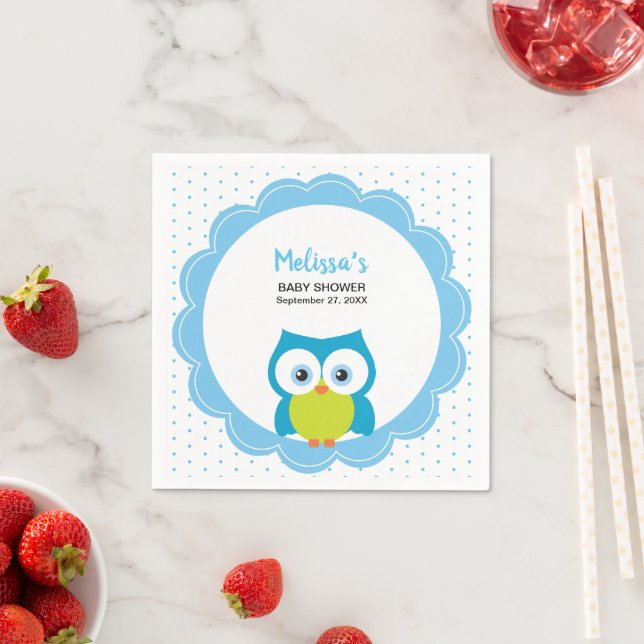 Baby Boy Big Eyed Smiling Owl Party Napkin (Insitu)