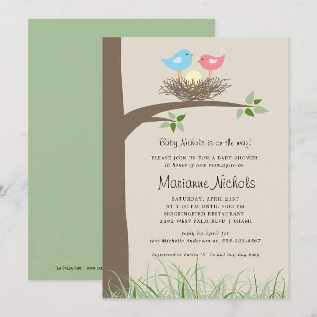 Baby Boy Bird's Nest Baby Shower Invitation (Front/Back)