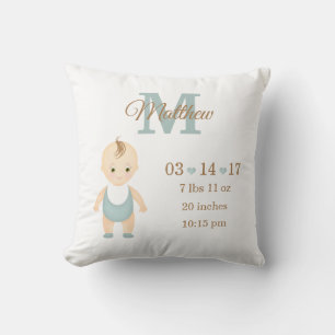 Baby Boy Birth Announcement Cushion