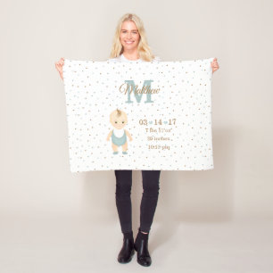 Baby Boy Birth Announcement Fleece Blanket