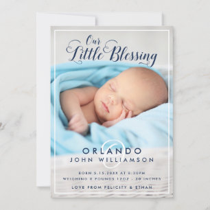 Baby Boy Birth Announcement   Modern Blue Stripes