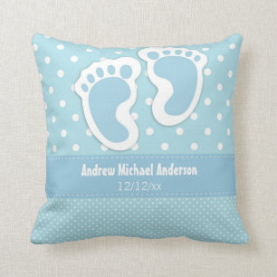 Baby Boy Birth Announcement Name Date Polka Dot Cushion