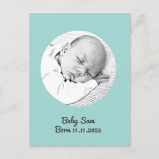baby boy birth announcement photo and name custom  postcard