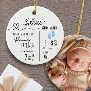 Baby Boy Birth Announcement Photo Name Stats Ceramic Tree Decoration
