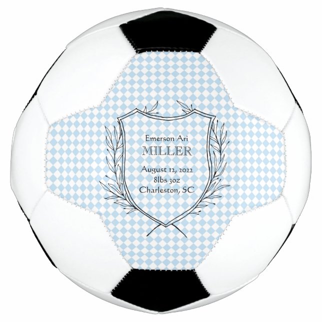 Baby Boy Birth Announcement Sports Blue Timeless Football (Front)