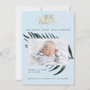 Baby Boy Birth Announcement - Tropical Palm Leaf