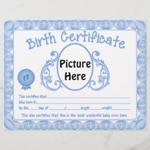 Baby Boy birth certificate letterhead