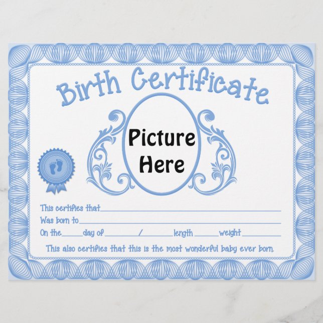 Baby Boy birth certificate letterhead (Front)