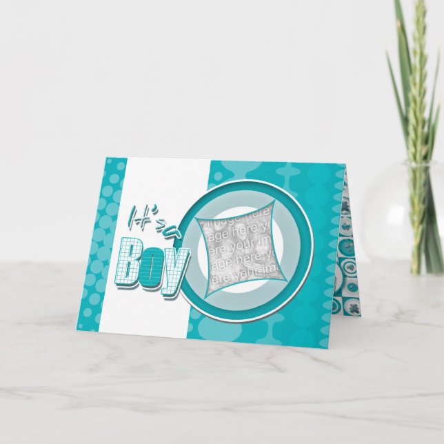 Baby boy birth photo card announcement (Front)