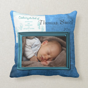 Baby Boy Birth Photo Keepsake Cushion