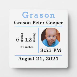 Baby Boy Birth Statistics Photo Prop Plaque