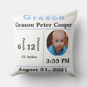 Baby Boy Birth Statistics Photo Template Chair Cushion