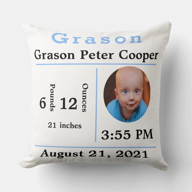 Baby Boy Birth Statistics Photo Template Chair Cushion (Front)