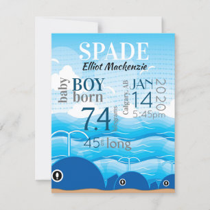 Baby Boy Birth Stats Announcement Blue Whales Card