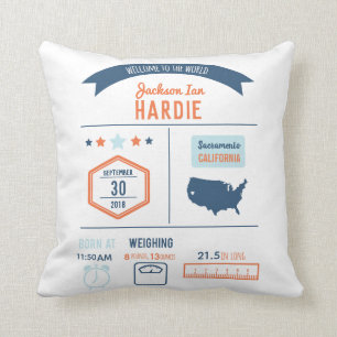Baby Boy Birth Stats Cushion
