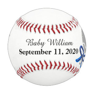 Baby Boy Birth Stats Silver Blue Rattle Baseball