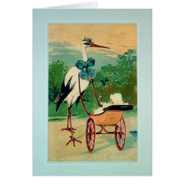 Baby boy birth stork congratulations announcement (Front)