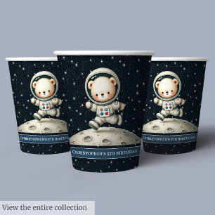 Baby Boy Birthday Cups Teddy Bear Astronaut Theme