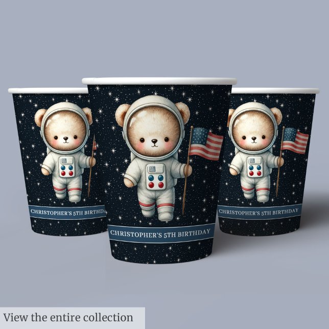 Baby Boy Birthday Paper Cups Teddy Bear Astronaut (Baby Boy Birthday Paper Cups Teddy Bear Astronaut)