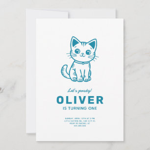 Baby boy birthday party with custom colours kitten invitation