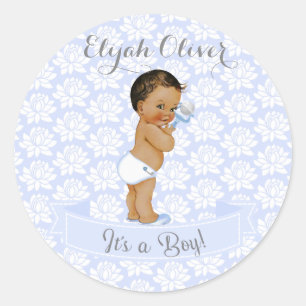 Baby Boy Blue African American Latino Ethnic Classic Round Sticker