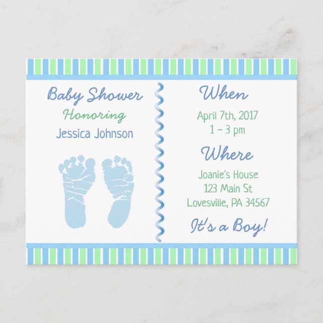 Baby Boy Blue and Green Baby Shower Invitation (Front)