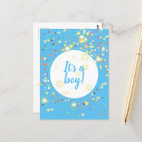Baby Boy Blue Announcement with Stars and Lights