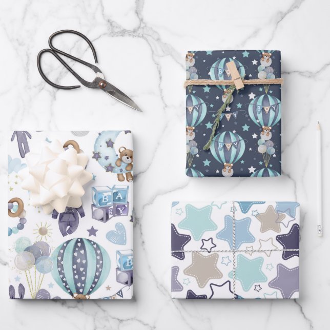 Baby Boy Blue Baby Shower Gift Wrap New baby (Front)