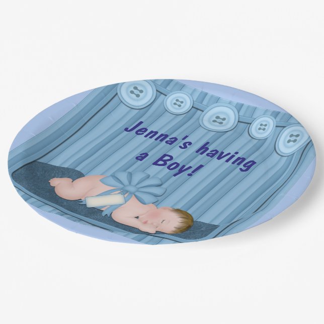 Baby Boy Blue Baby Shower Party Paper Plates (Angled)