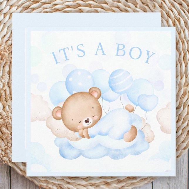 Baby Boy Blue Bear Announcement Card (Baby Boy Blue Bear Announcement Card)